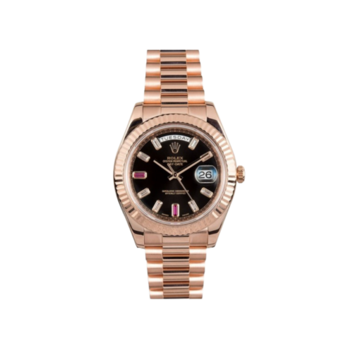 Rolex Day-Date 41 218235 Rose Gold - Black Baguette Ruby Dial (Swiss Made)