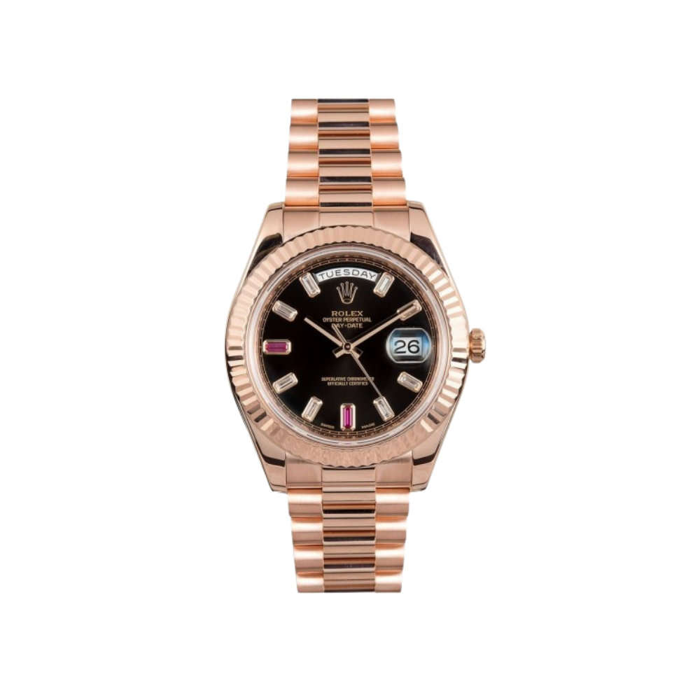 Rolex Day-Date 41 218235 Rose Gold - Black Baguette Ruby Dial (Swiss Made)